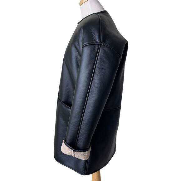 ZARA COLLECTION DOUBLE FACED COAT Faux Leather Sherpa XS - Picture 6 of 9